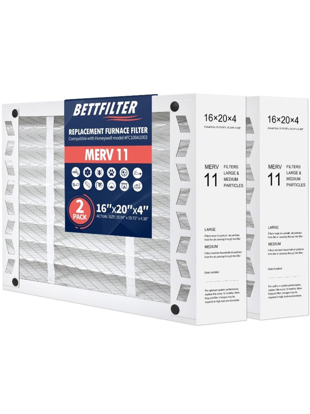 BETTFILTER 16x20x4 AC Furnace Air Filter Compatible with Honeywell FC100A1003, M
